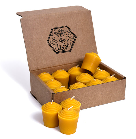 Beeswax Votive Candles - 100% Pure Beeswax (15 Hours Burn Time Each) - All Natural, Handmade, Unscented Candles with Light Honey Fragrance